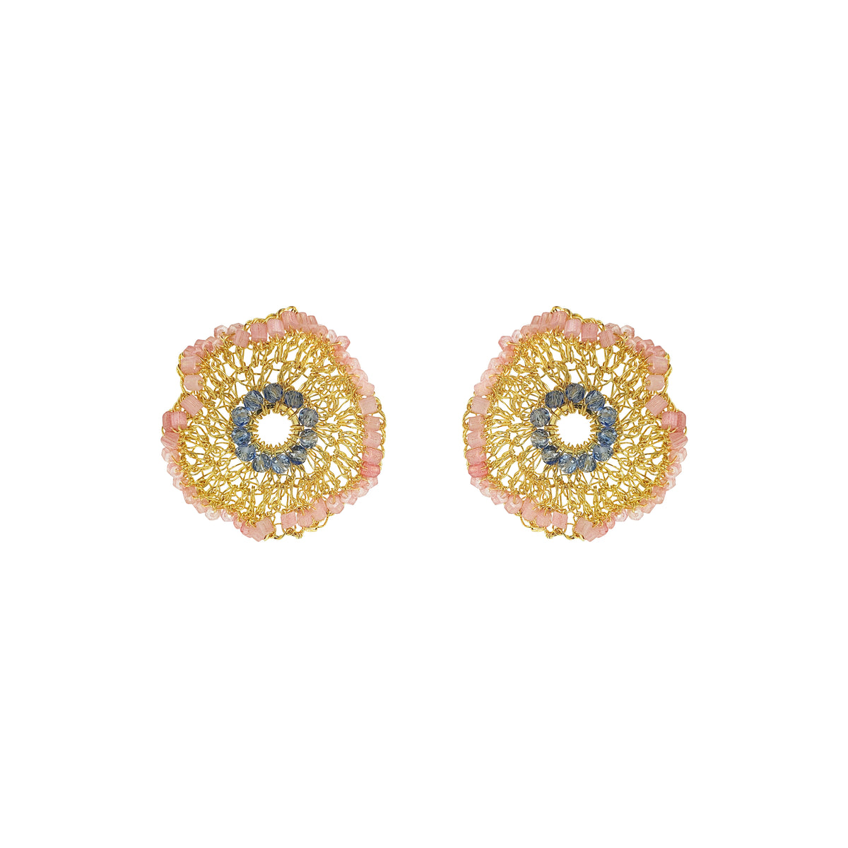 Soft Pink & Blue Mix Crista Post Handmade Crochet Earrings