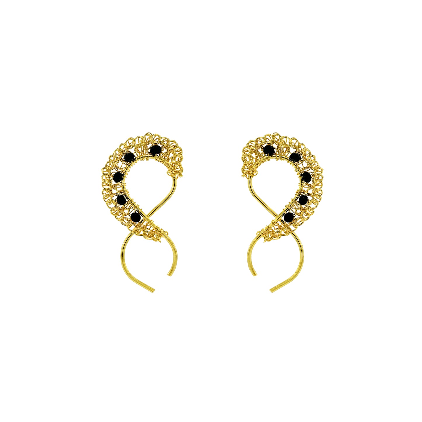 Black-Gold-Nalu-Infinite-Handmade-Crochet-Earrings-handmade-crochet-drop-with-unique-design-18k-gold-filled-wire-hypoallergenic-lightweight-statement