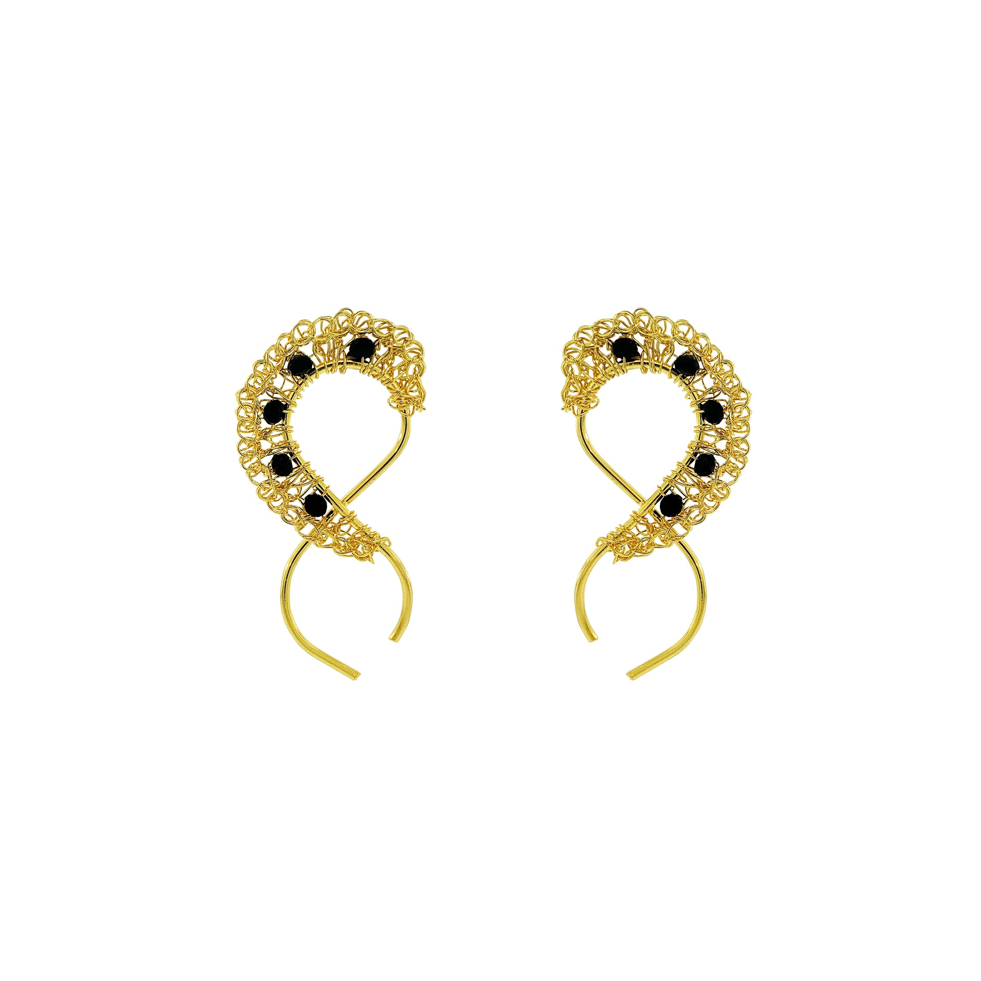 Black-Gold-Nalu-Infinite-Handmade-Crochet-Earrings-handmade-crochet-drop-with-unique-design-18k-gold-filled-wire-hypoallergenic-lightweight-statement