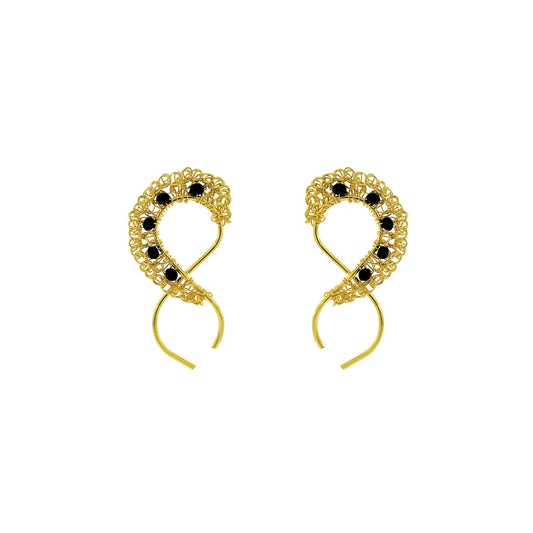 Black-Gold-Nalu-Infinite-Handmade-Crochet-Earrings-handmade-crochet-drop-with-unique-design-18k-gold-filled-wire-hypoallergenic-lightweight-statement