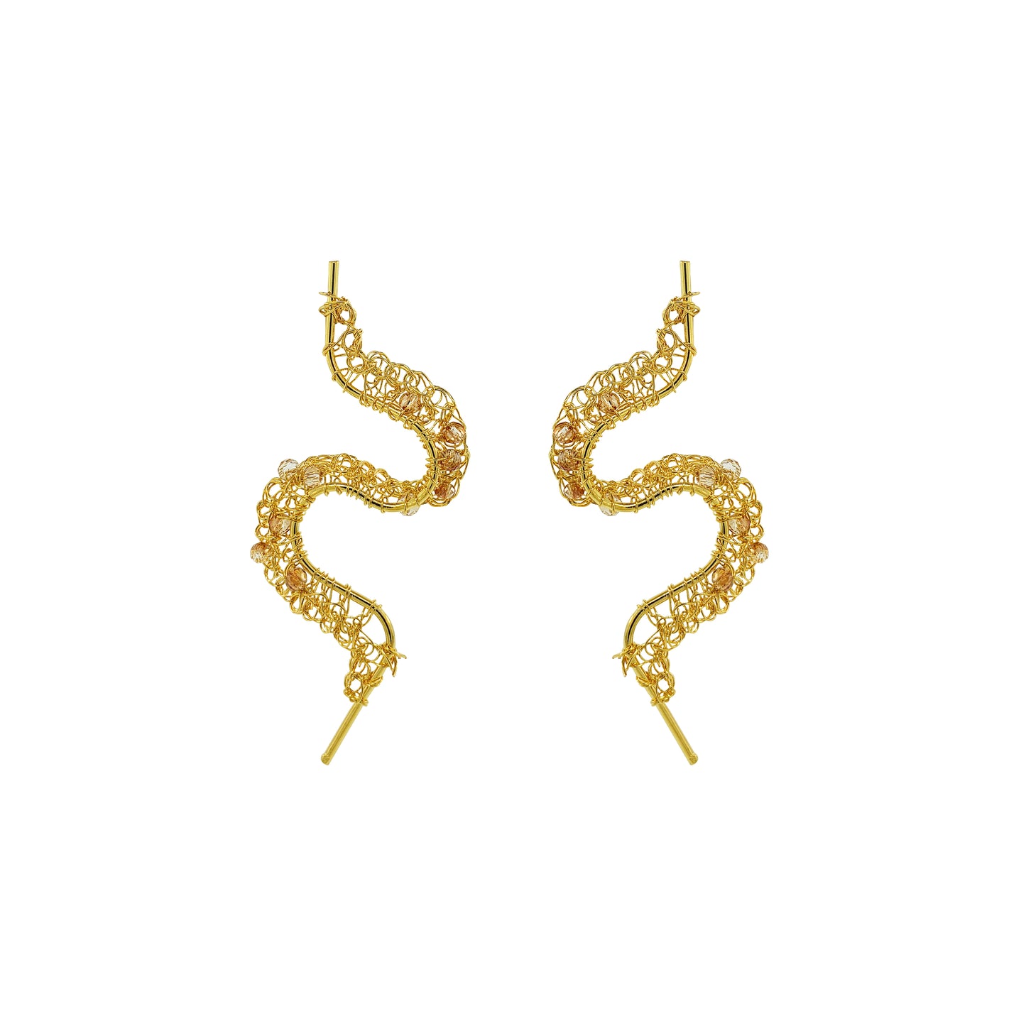 Amber-Gold-Nalu-Handmade-Crochet-Earrings-handmade-crochet-drop-with-unique-design-18k-gold-filled-wire-hypoallergenic-lightweight-statement- organic