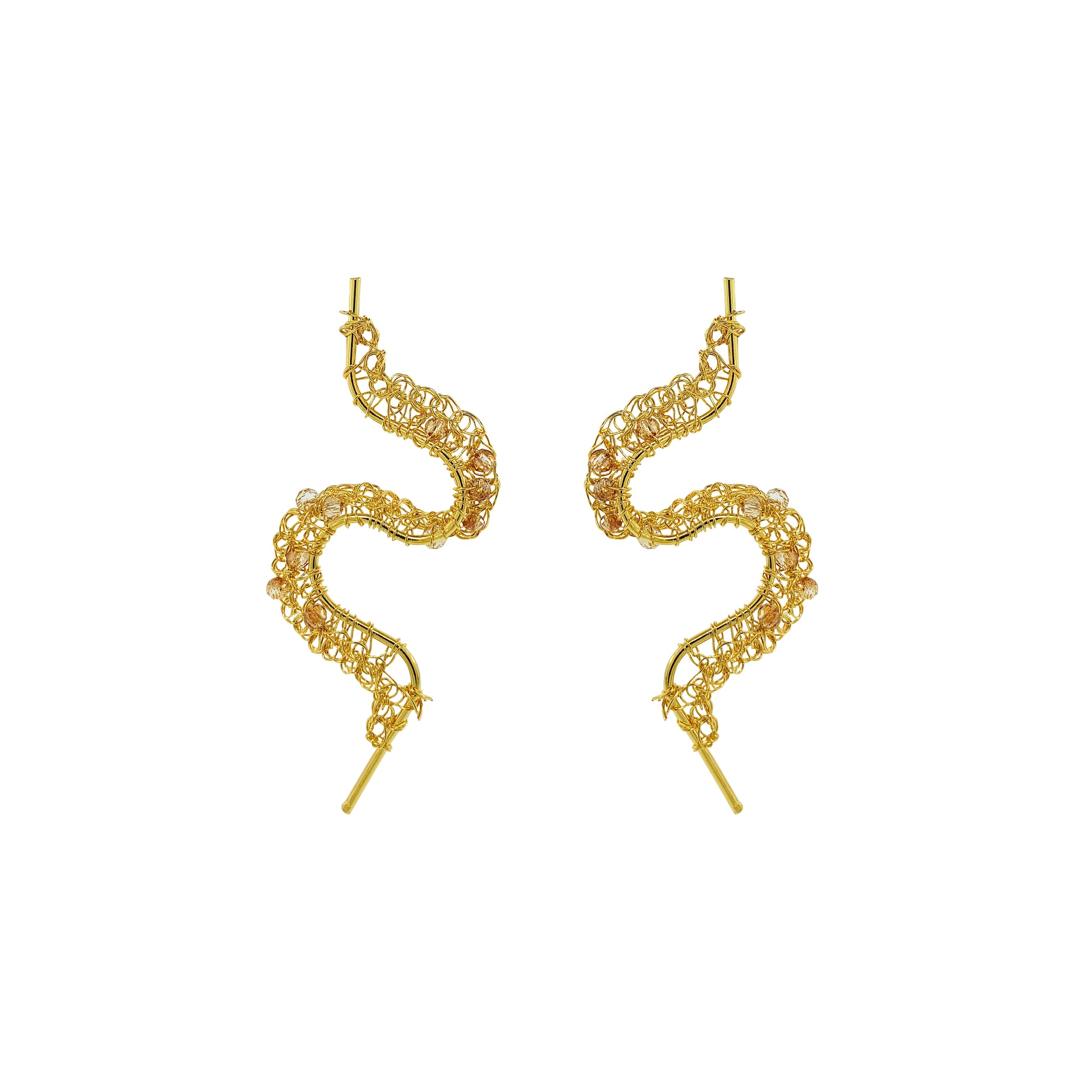 Amber-Gold-Nalu-Handmade-Crochet-Earrings-handmade-crochet-drop-with-unique-design-18k-gold-filled-wire-hypoallergenic-lightweight-statement- organic