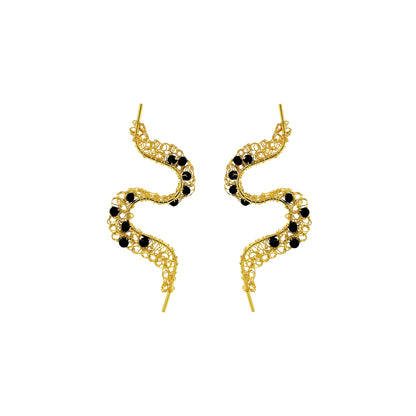 Black-Gold-Nalu-Handmade-Crochet-Earrings-handmade-crochet-drop-with-unique-design-18k-gold-filled-wire-hypoallergenic-lightweight-statement- organic