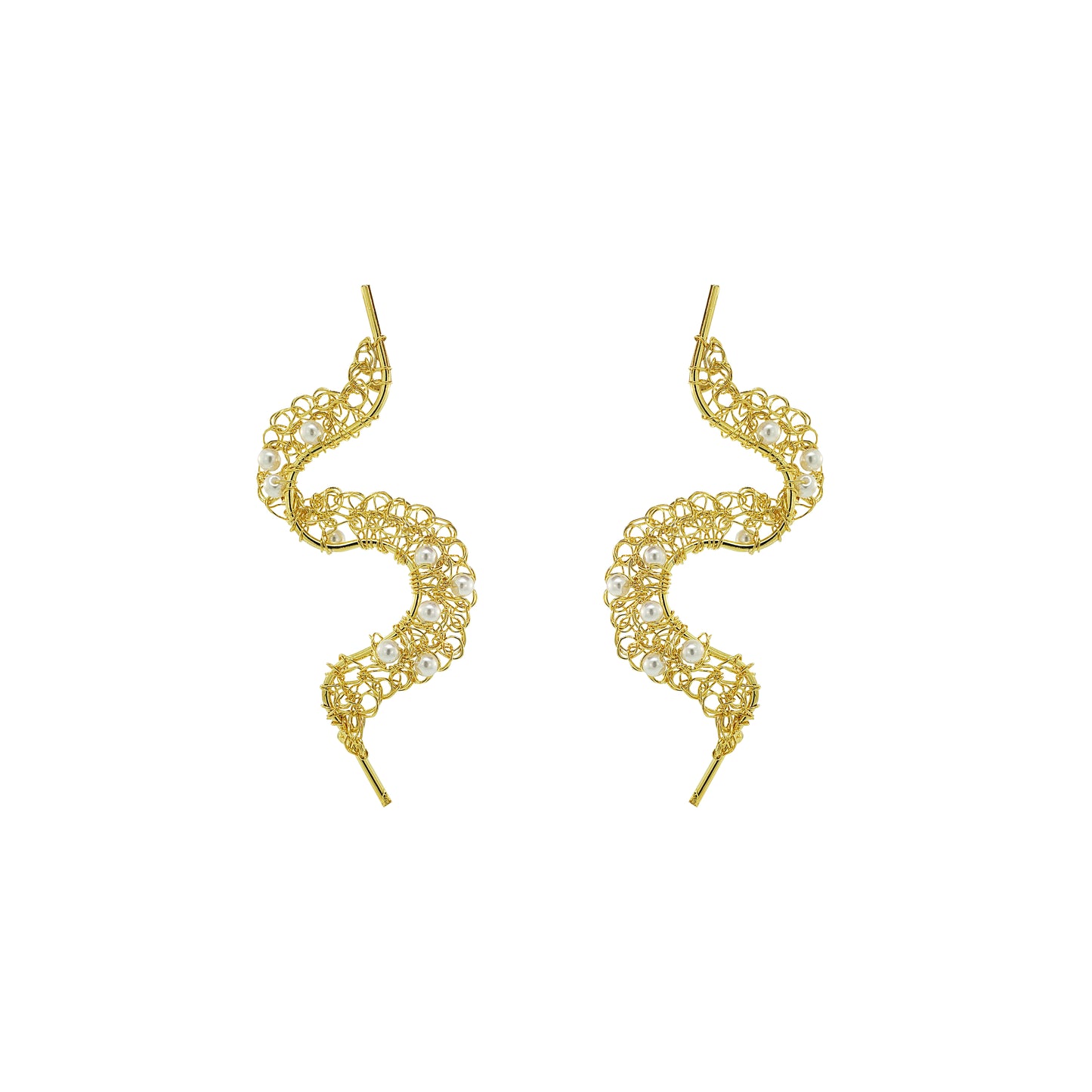 Pearl-Gold-Nalu-Handmade-Crochet-Earrings-handmade-crochet-drop-with-unique-design-18k-gold-filled-wire-hypoallergenic-lightweight-statement- organic