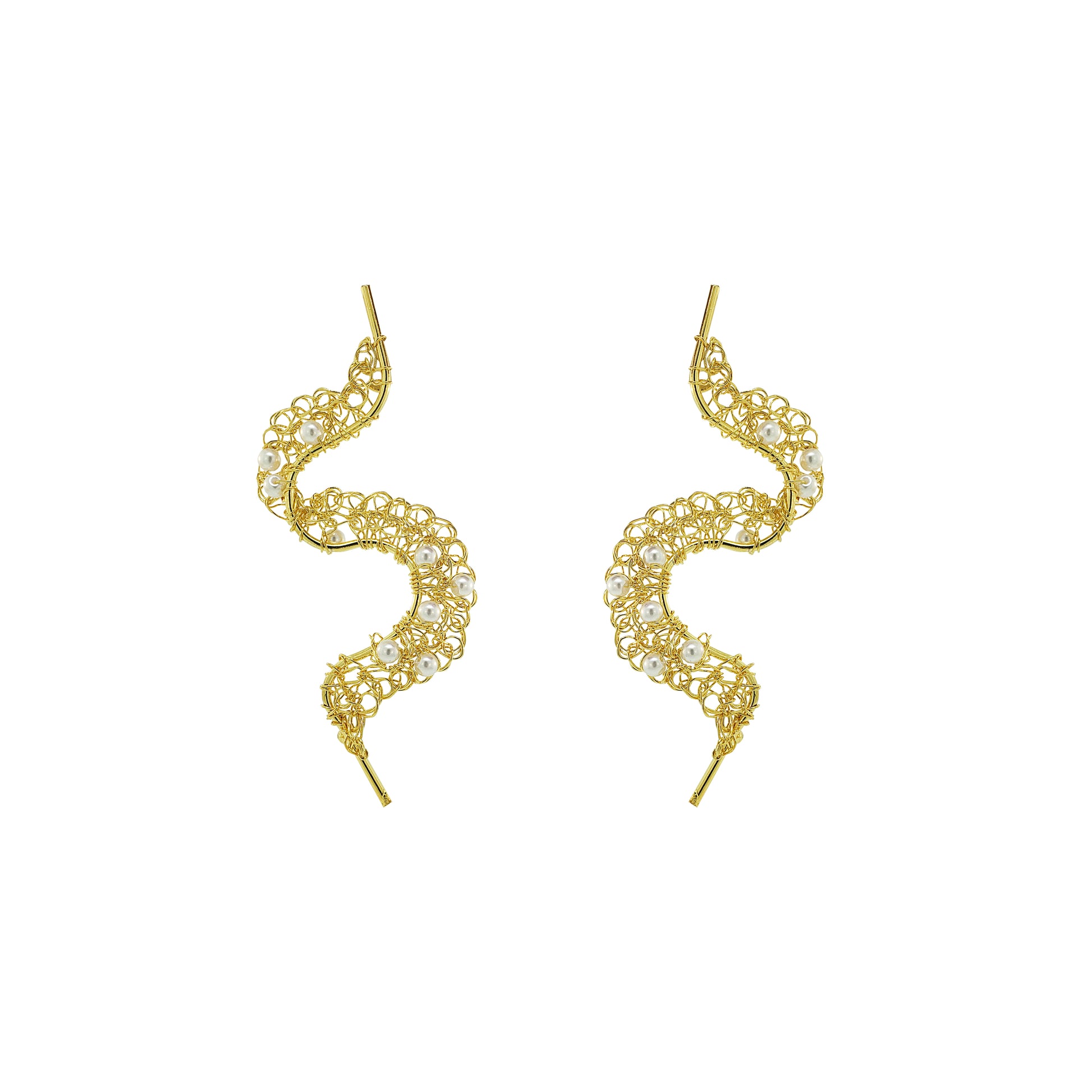 Pearl-Gold-Nalu-Handmade-Crochet-Earrings-handmade-crochet-drop-with-unique-design-18k-gold-filled-wire-hypoallergenic-lightweight-statement- organic
