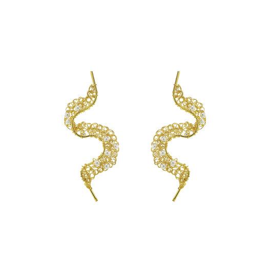 Pearl-Gold-Nalu-Handmade-Crochet-Earrings-handmade-crochet-drop-with-unique-design-18k-gold-filled-wire-hypoallergenic-lightweight-statement- organic