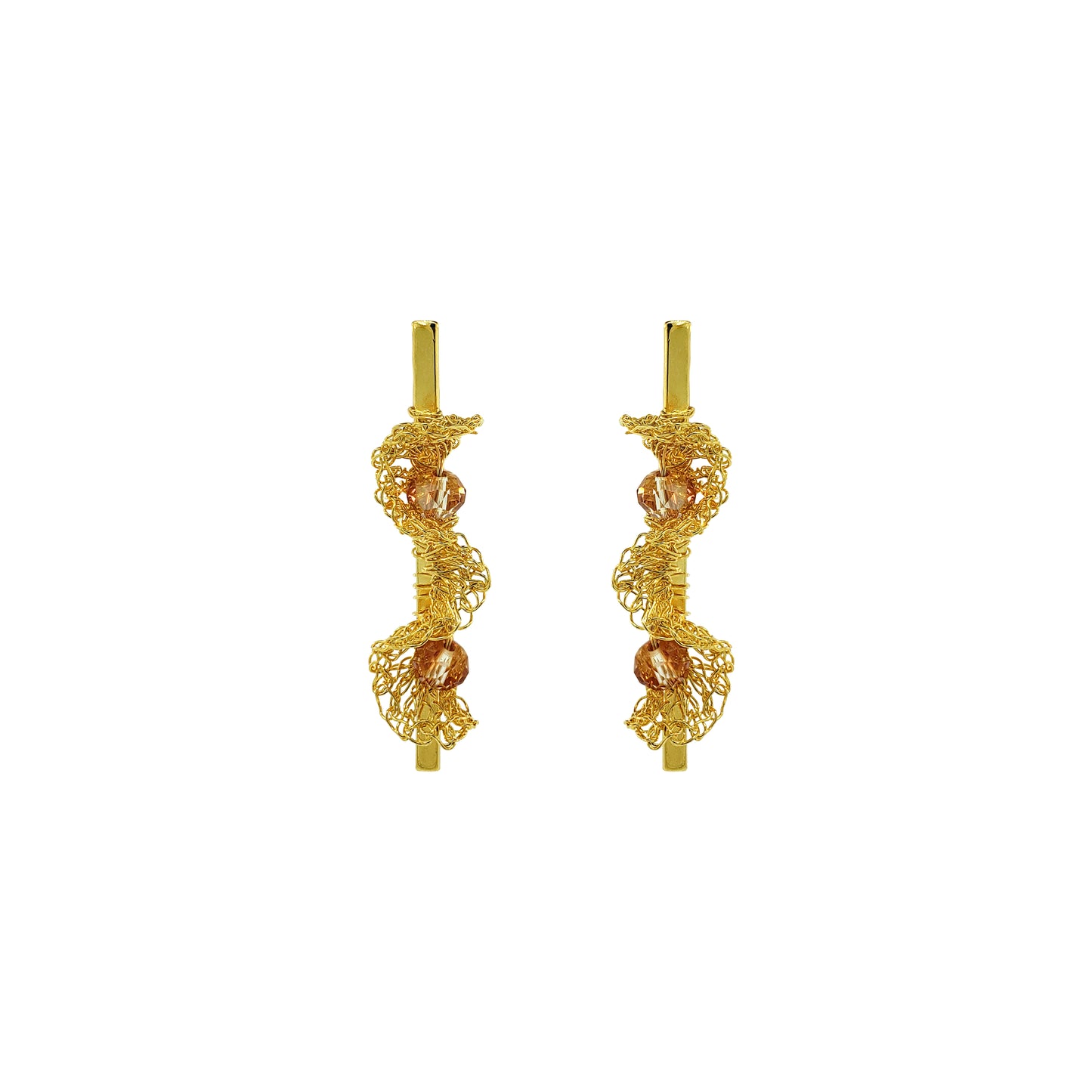 Amber-Gold-Nalu-Mini-Drop-Handmade-Crochet-Earrings-handmade-crochet-drop-with-unique-design-18k-gold-filled-wire-hypoallergenic-lightweight-statement