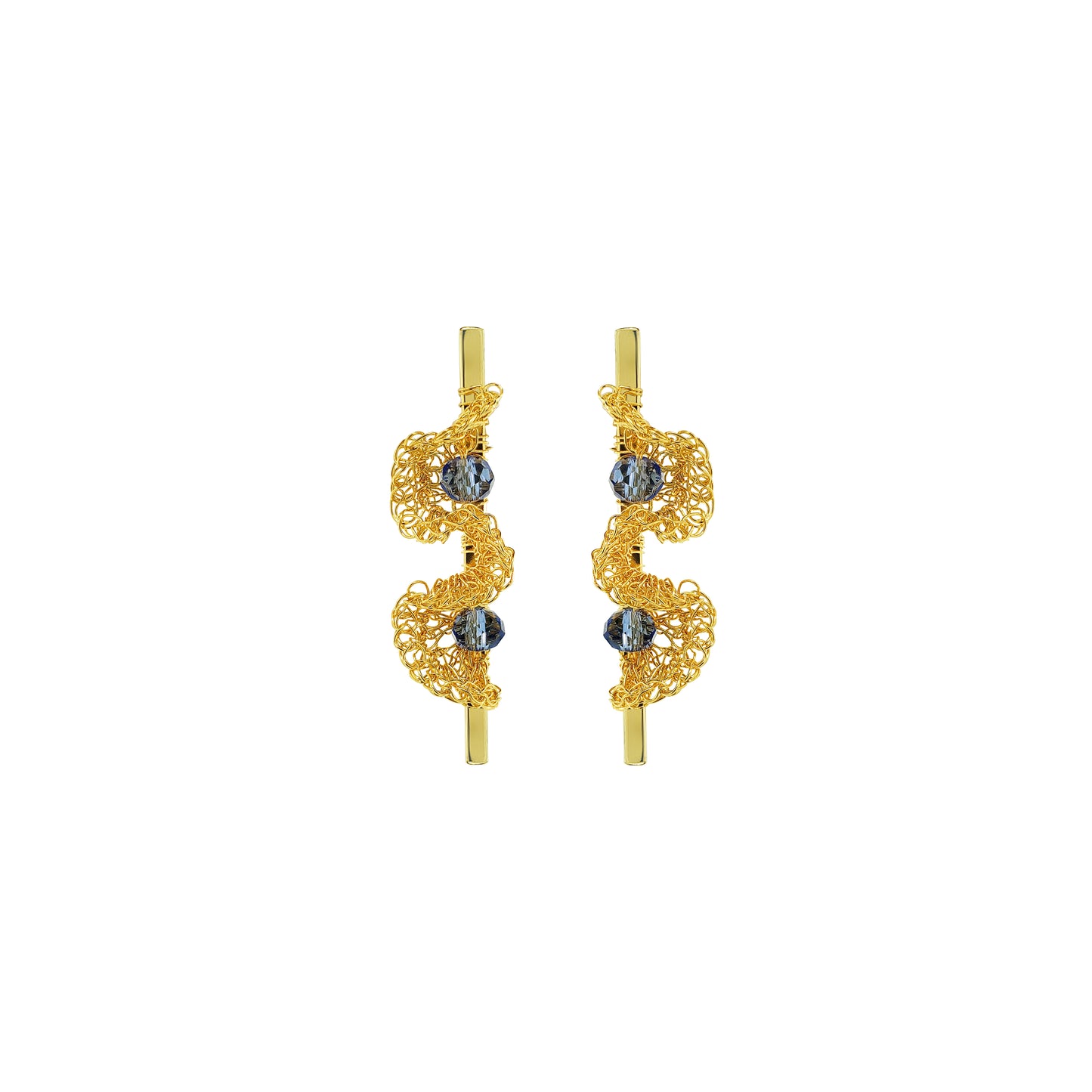 Blue-Gold-Nalu-Mini-Drop-Handmade-Crochet-Earrings-handmade-crochet-drop-with-unique-design-18k-gold-filled-wire-hypoallergenic-lightweight-statement