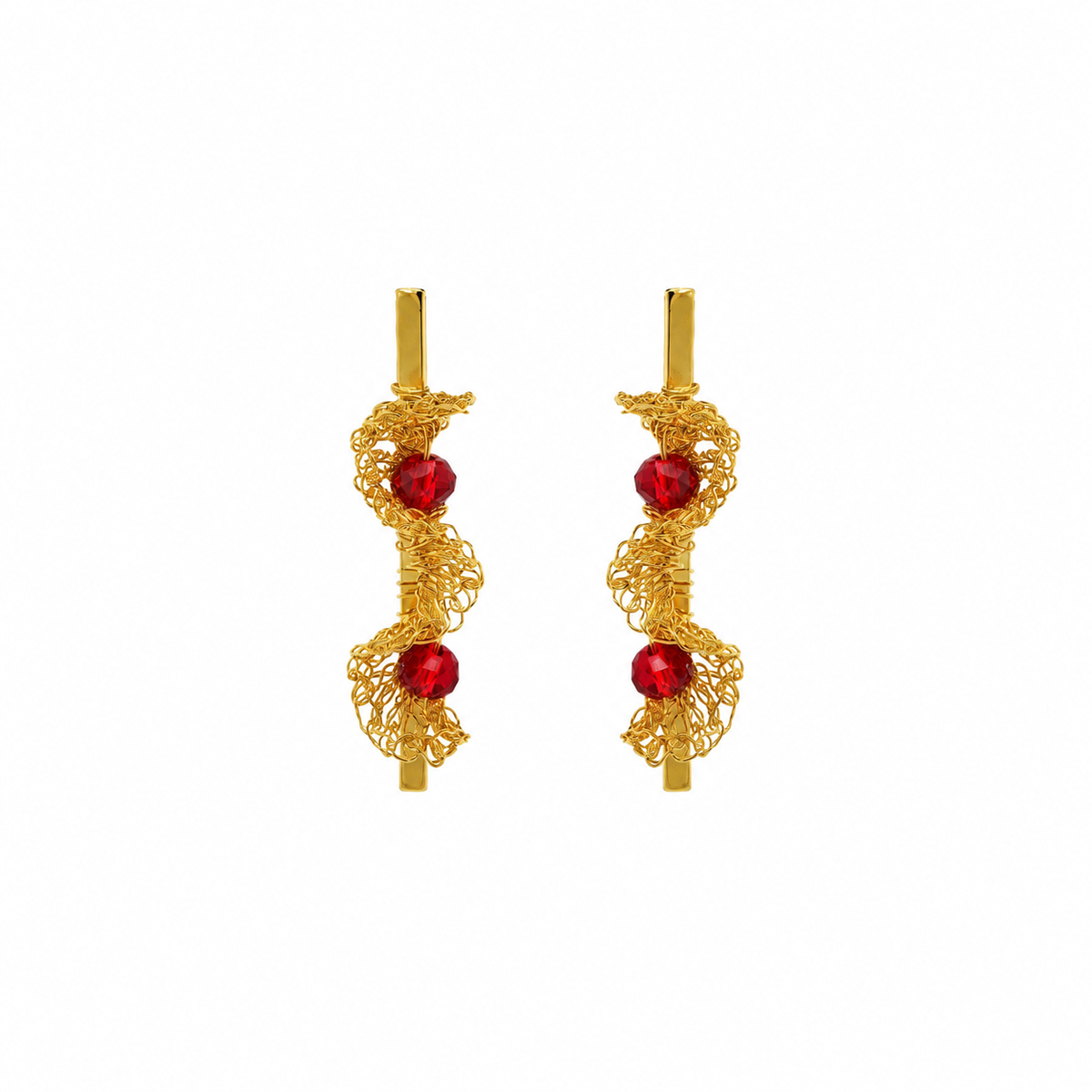 Red & Gold Nalu Mini Drop Handmade Crochet Earrings