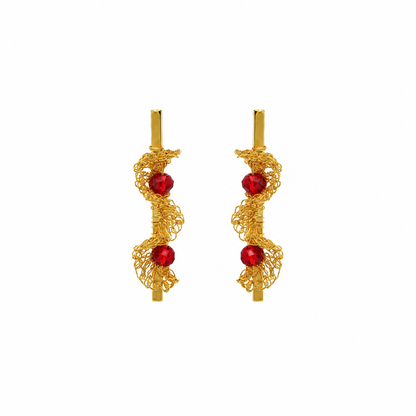 Red & Gold Nalu Mini Drop Handmade Crochet Earrings