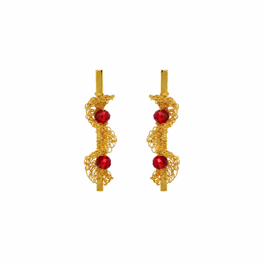 Red & Gold Nalu Mini Drop Handmade Crochet Earrings