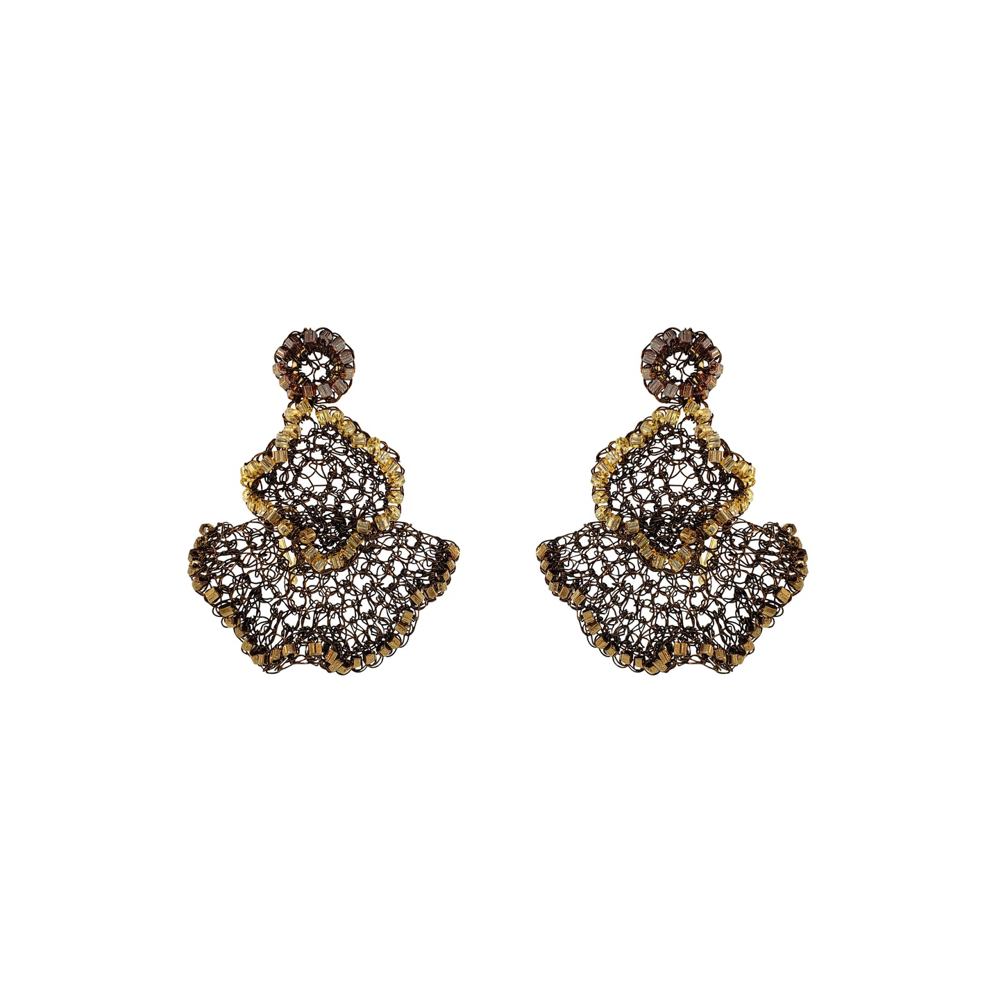 Sepia Mix Jasmine Trio Handmade Crochet Earrings