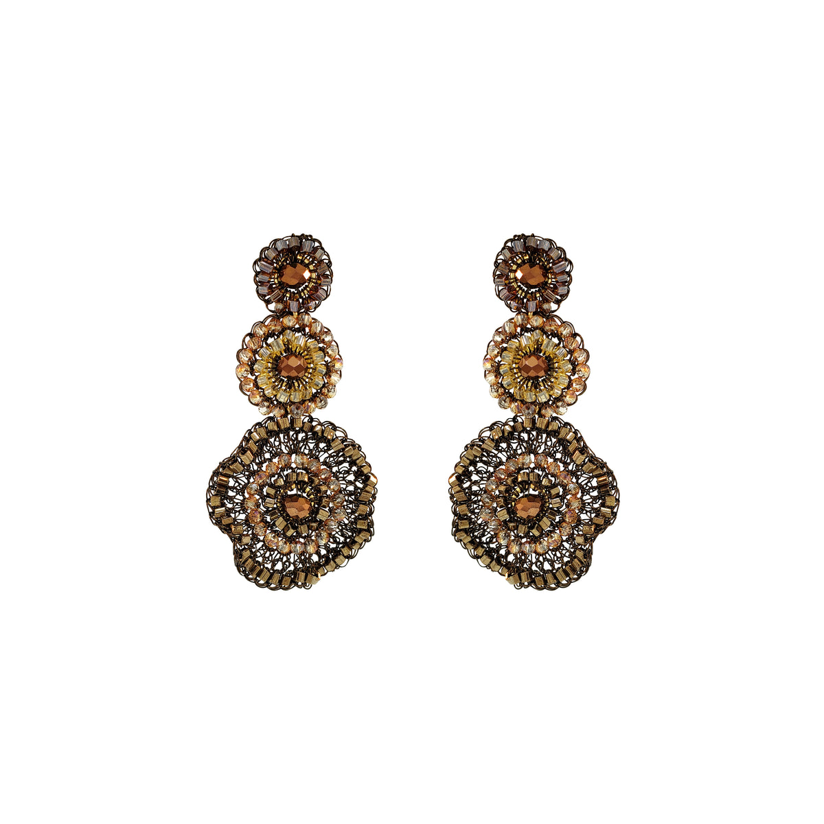Sepia Mix Celosia Trio Handmade Crochet Earrings