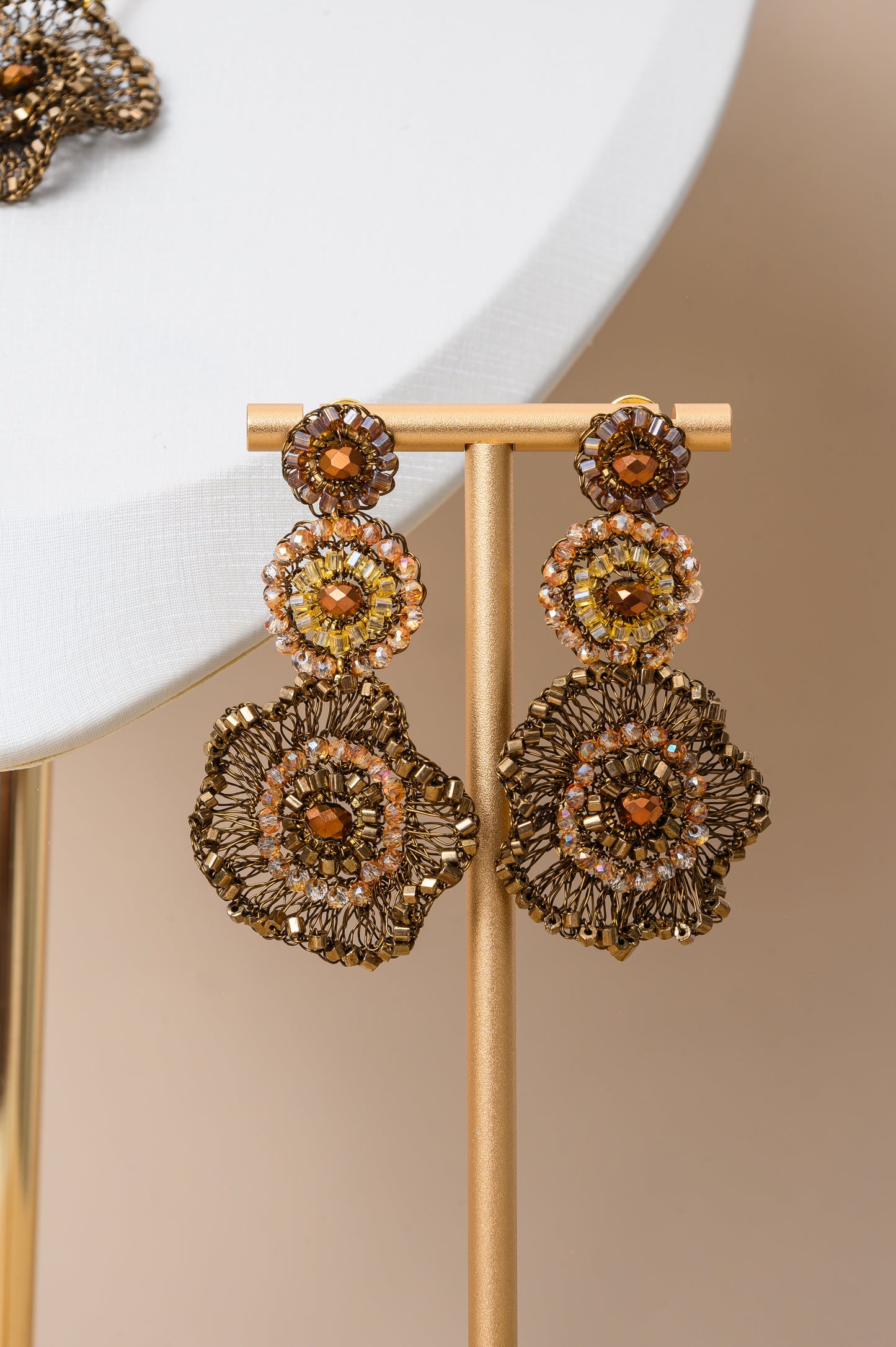 Sepia Mix Celosia Trio Handmade Crochet Earrings