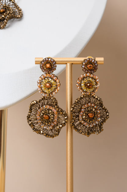 Sepia Mix Celosia Trio Handmade Crochet Earrings