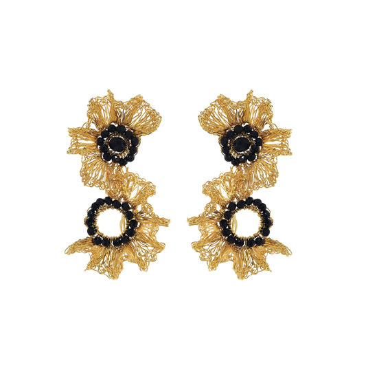 Black & Gold Gaia Duo Handmade Crochet Earrings