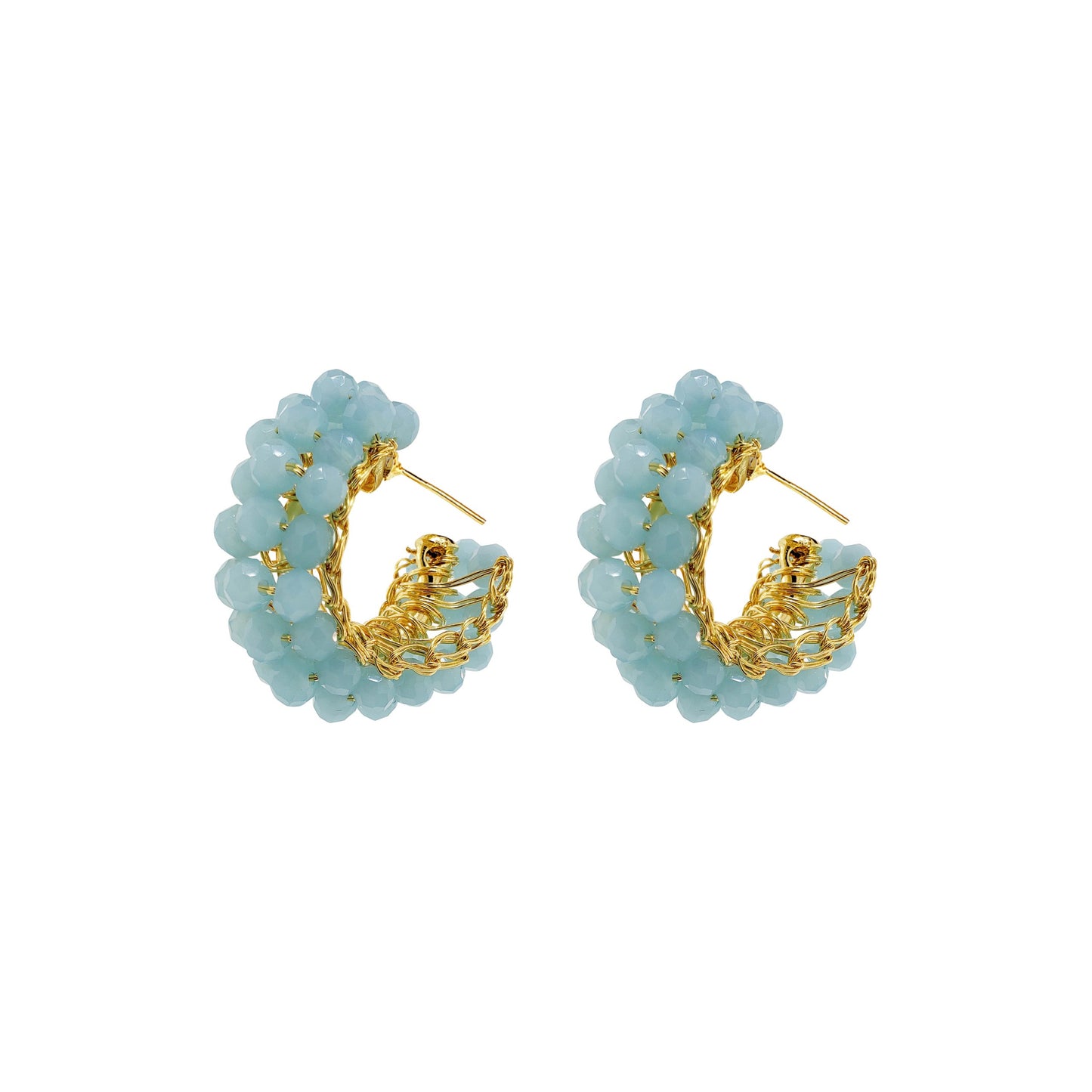 Powder Blue & Gold Dandelions Hoops Handmade Earrings