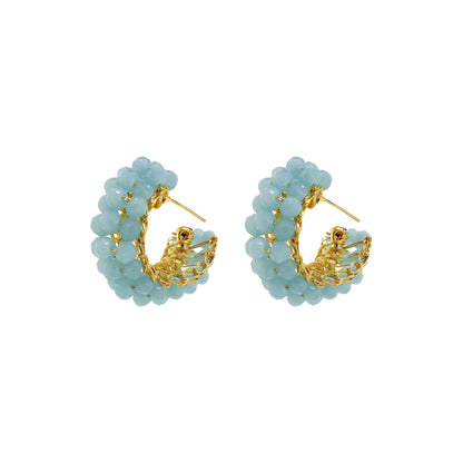Powder Blue & Gold Dandelions Hoops Handmade Earrings