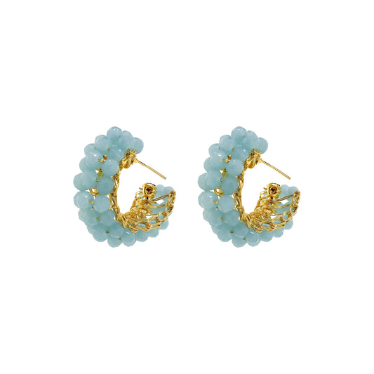 Powder Blue & Gold Dandelions Hoops Handmade Earrings