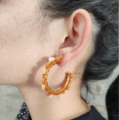 Topaz Orange Mix Rocks Hoops Handmade Crochet Earrings