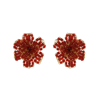 Red & Gold Aster Post Handmade Crochet Earrings