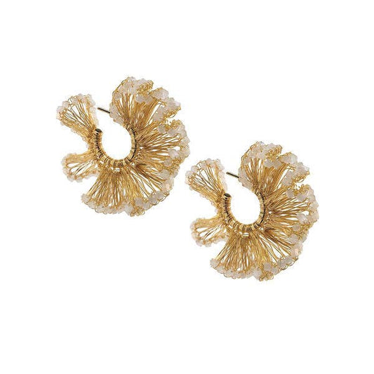 Snowy White & Gold Rio Hoops Handmade Crochet Earrings