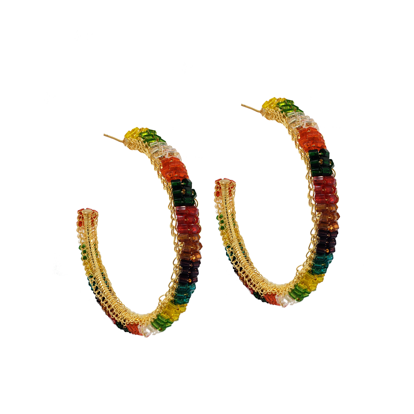 Multicolor Crystal Hoop Handmade Crochet Earrings