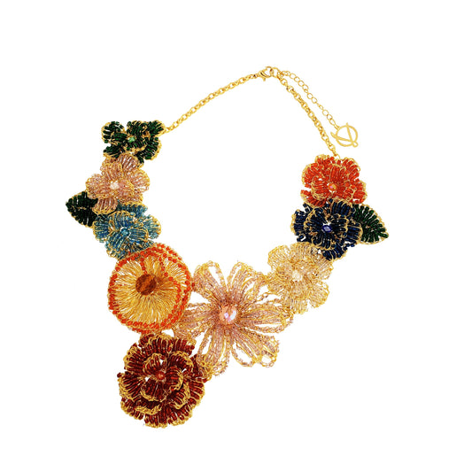 Multicolor & Gold Blossom Handmade Crochet Necklace