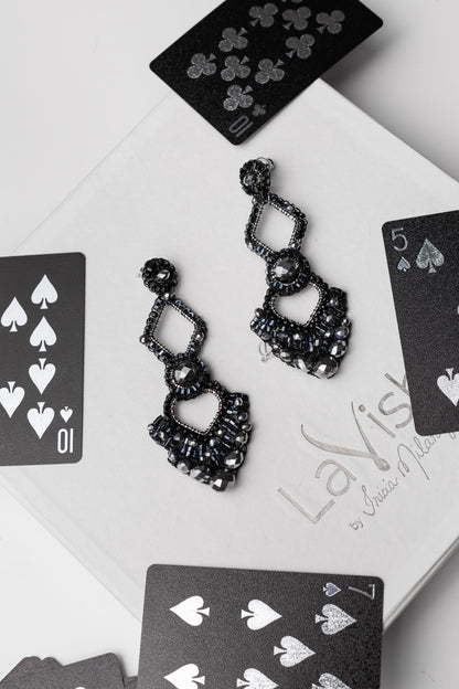 Royal Black Mix Queen's Heart Maxi Handmade Crochet Earrings