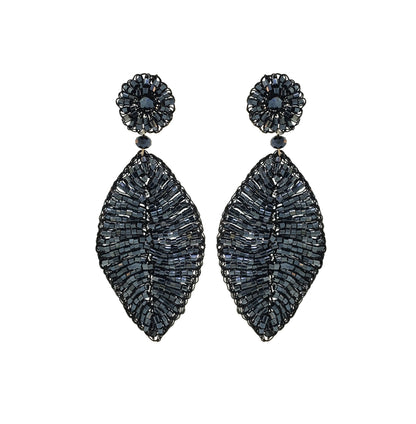 Royal Black Mix Leaf Handmade Crochet Earrings