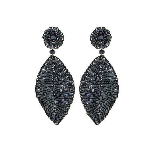 Royal Black Mix Leaf Handmade Crochet Earrings