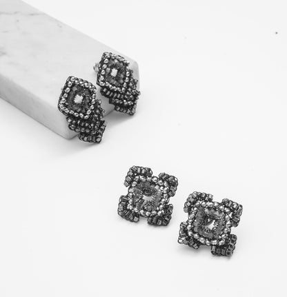 Pearl & Gold Rank Mini Posts Handmade Crochet Earrings