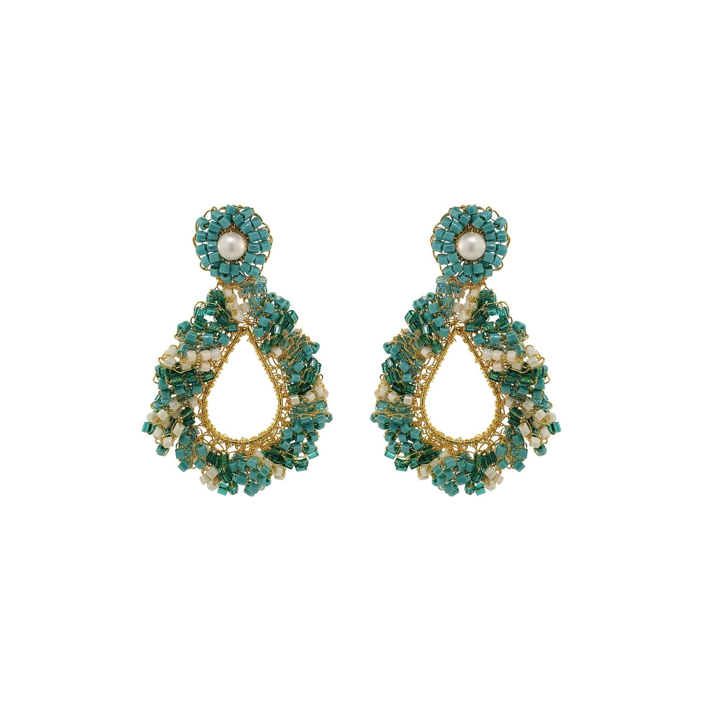 Ocean Teal Mix Fiona Handmade Crochet Earrings