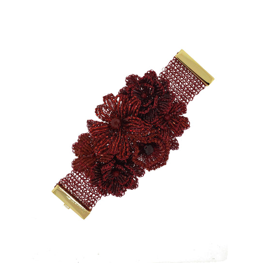 Cherry Red Mix Blossom Maxi Handmade Crochet Bracelet