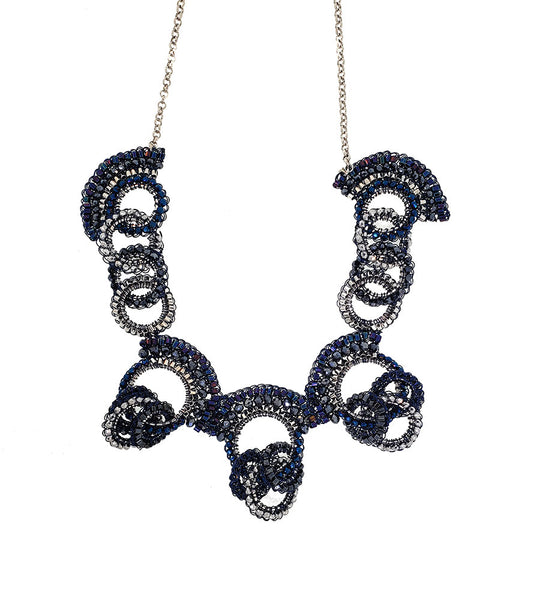 Navy Blue Sophia Multilink Handmade Crochet Necklace