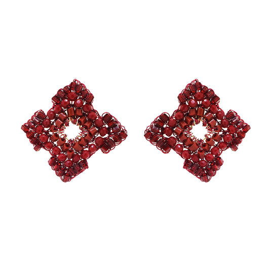 Cherry Red Mix Puzzle Mini Posts Handmade Crochet Earrings