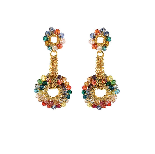 Multicolor & Gold Snowdrop Handmade Crochet Earrings