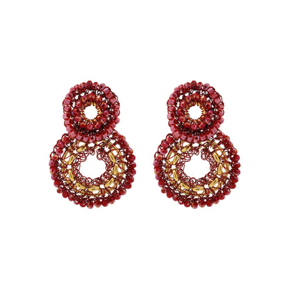 Red & Gold Flux Double Handmade Crochet Earrings