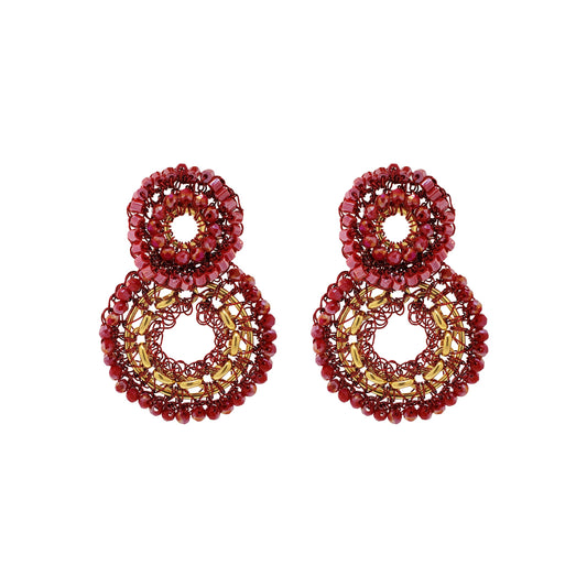 Red & Gold Flux Double Handmade Crochet Earrings