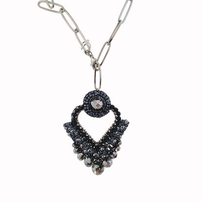 Royal Black Mix Queen's Heart Maxi Handmade Crochet Necklace