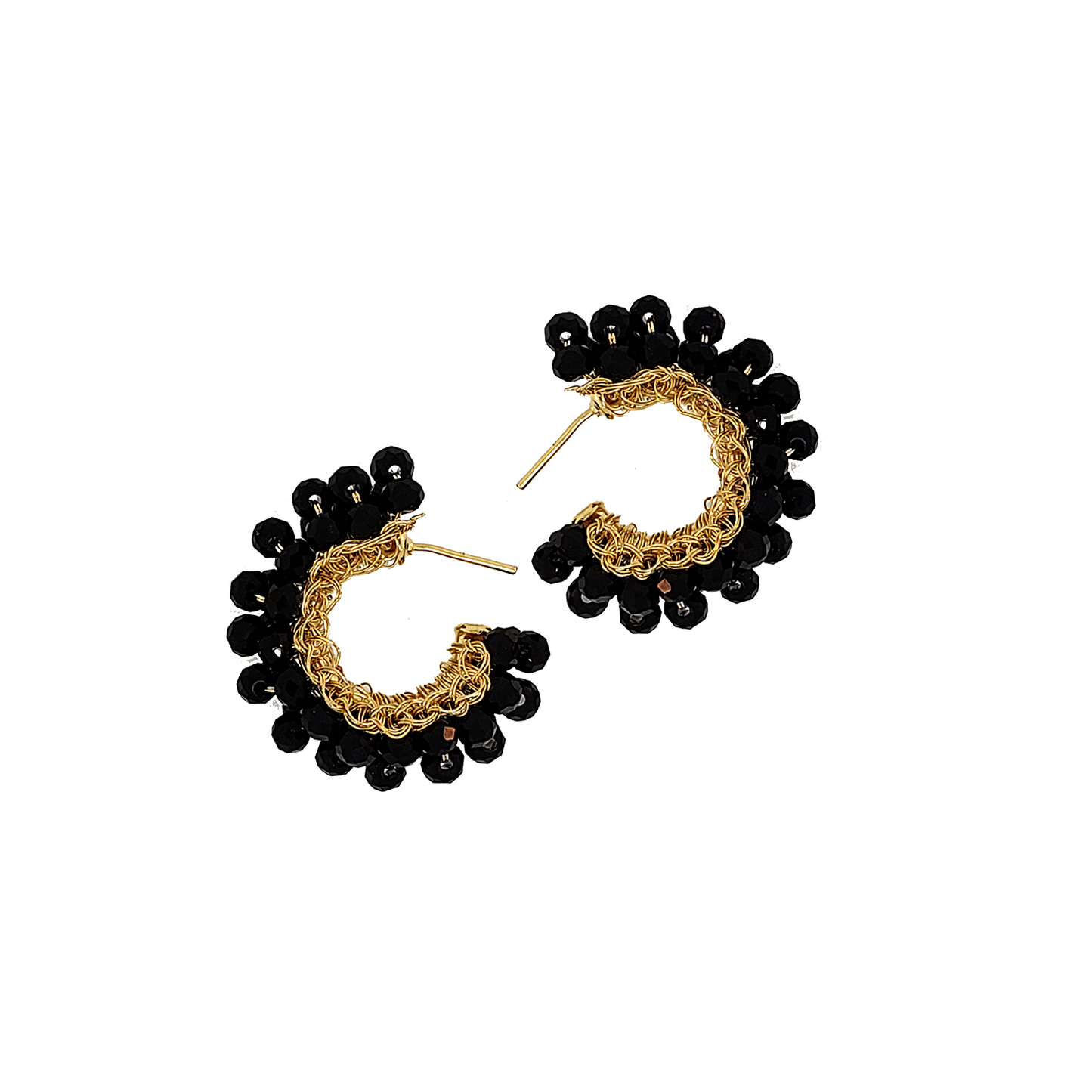 Black & Gold Dandelions Hoops Handmade Earrings