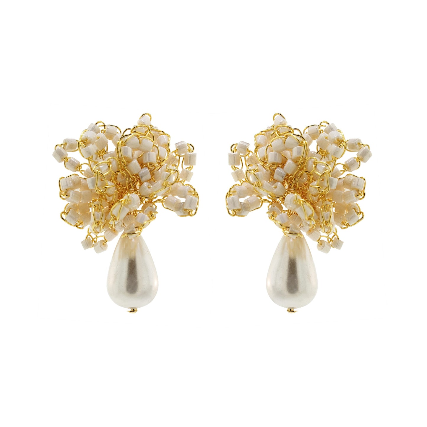 Pearl & Gold Drizzle Mini Post Handmade Earrings