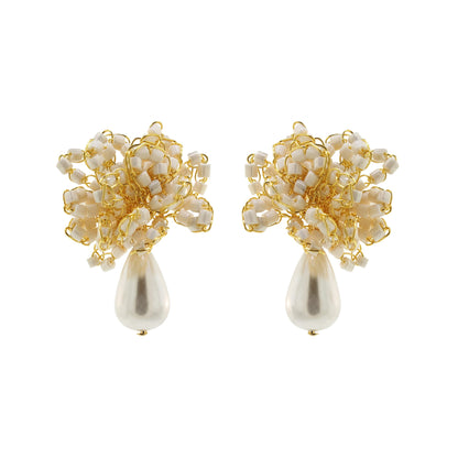 Pearl & Gold Drizzle Mini Post Handmade Earrings