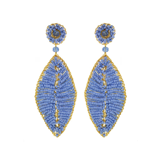 Sky Blue & Gold Leaf Handmade Crochet Earrings