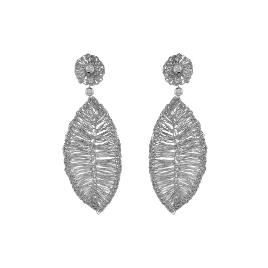 All Silver Leaf Handmade Crochet Earrings