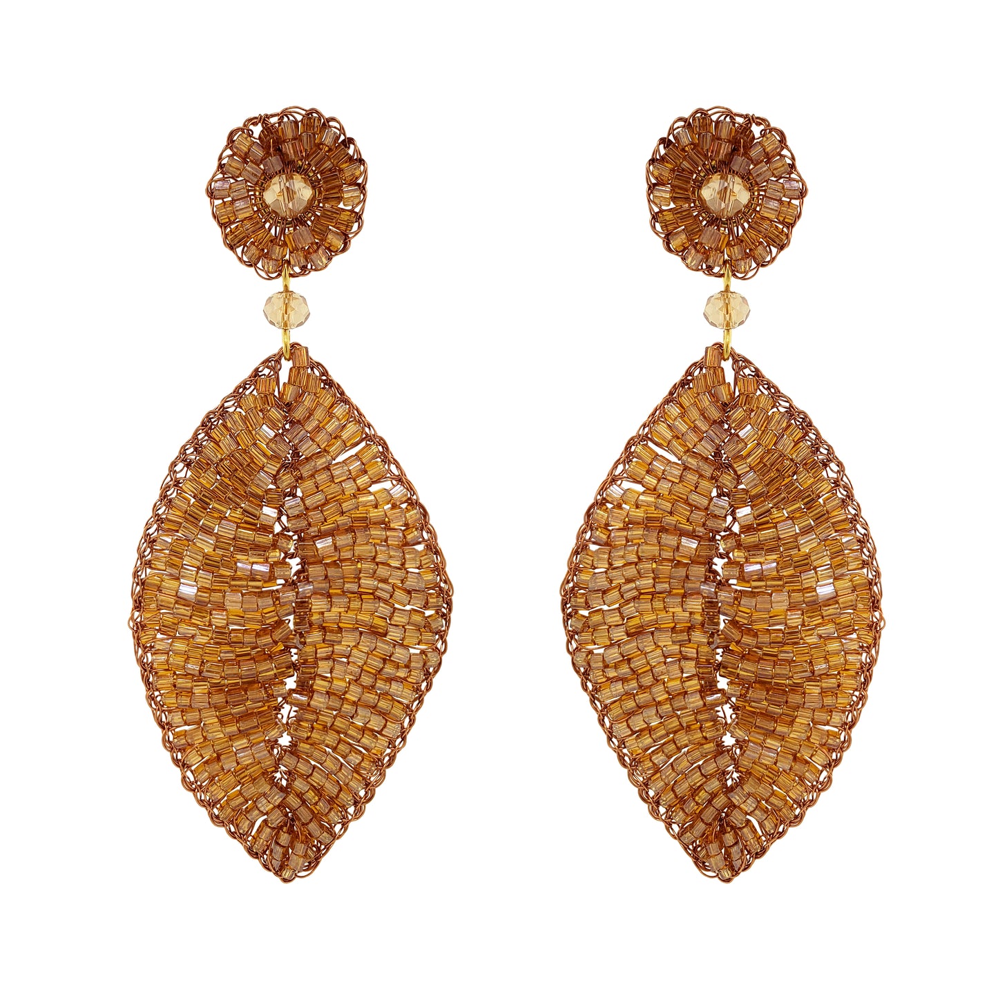 Bronze Amber Leaf Handmade Crochet Earrings