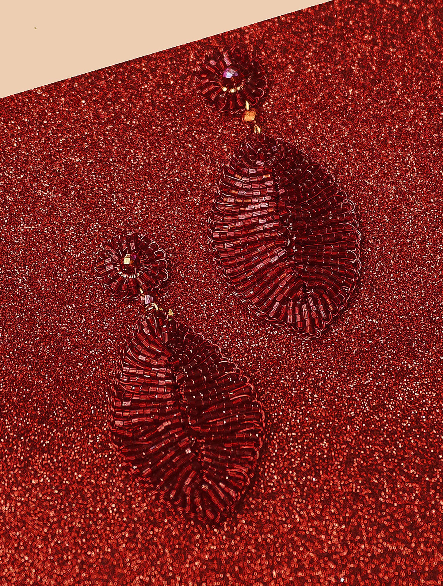 Red Velvet Leaf Handmade Crochet Earrings