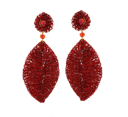 Red Velvet Leaf Handmade Crochet Earrings