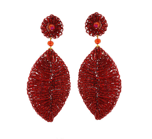 Red Velvet Leaf Handmade Crochet Earrings