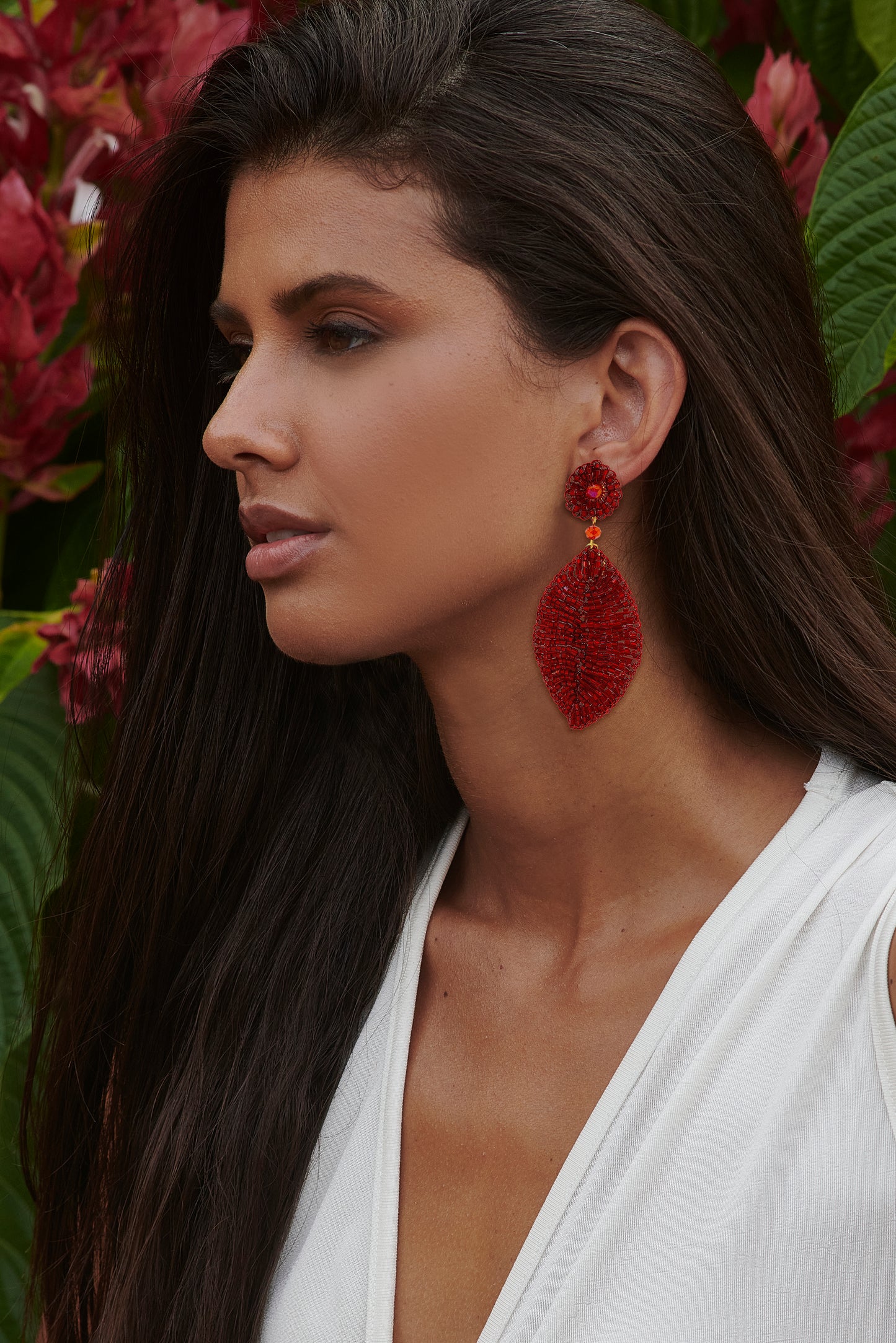 Red Velvet Leaf Handmade Crochet Earrings
